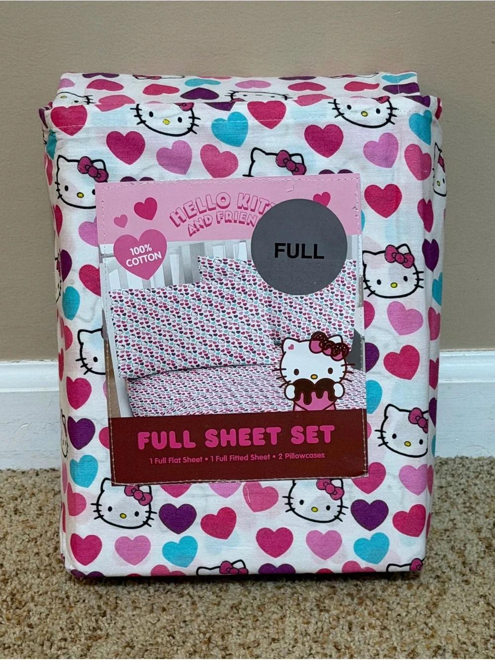Hello Kitty Heart Print Full Sheet Set – Pink, Purple, Blue